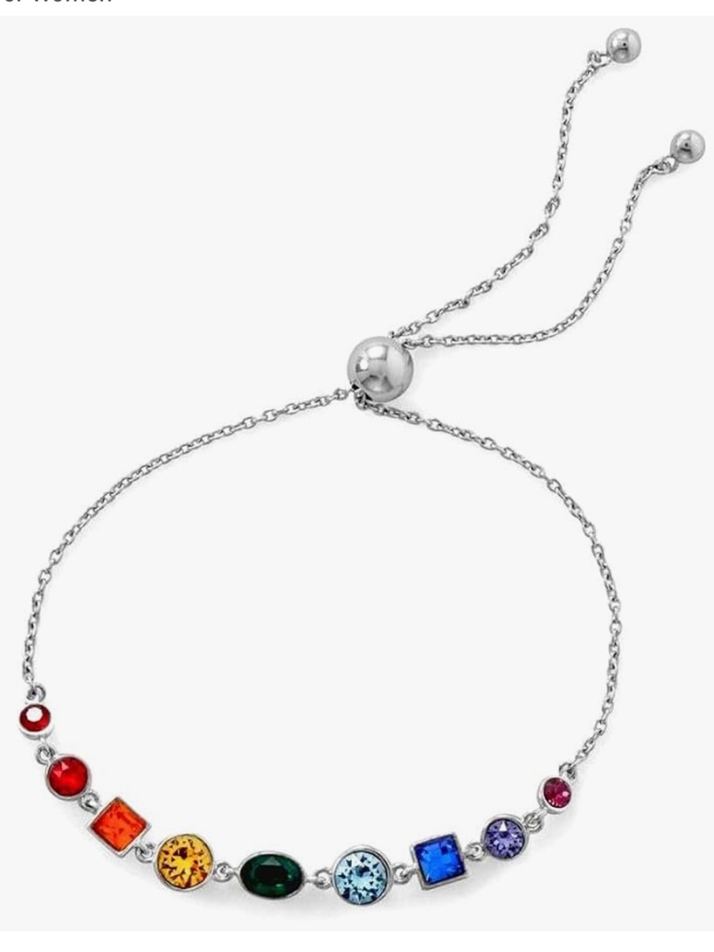 Rainbow Bolo Bracelet Bright Adjustable 925 Sterling Silver Rhodium Plated
